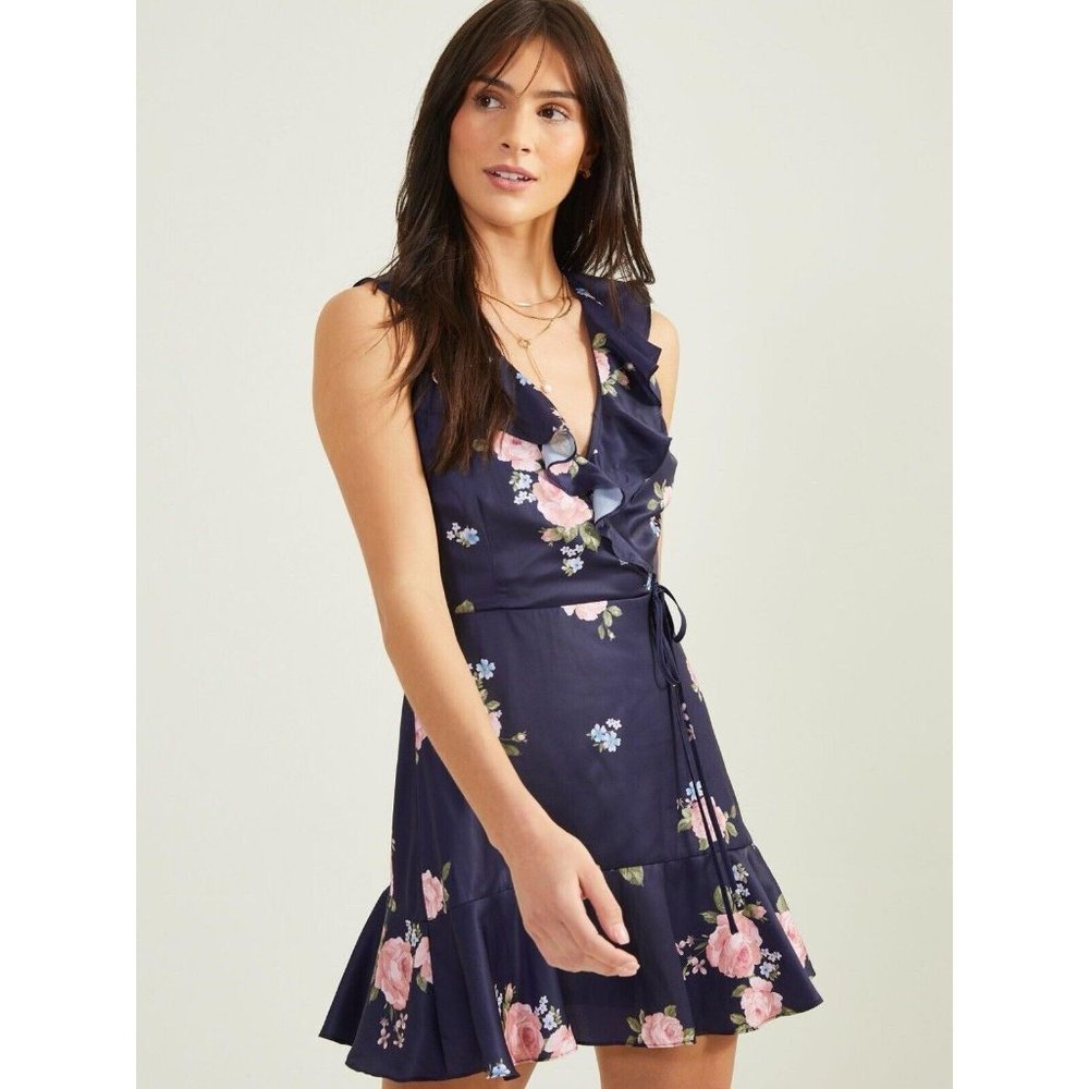 Anthropologie Altar’d State Women Navy Austen Floral Satin Dress Size Large NWT - Picture 1 of 7